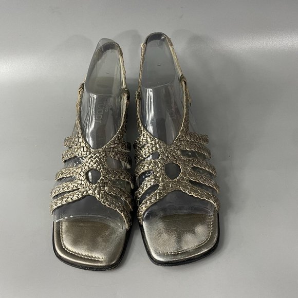 Sesto Meucci Woven Silver Metallic Leather Sandals, Size 7 1/2 - Picture 4 of 11